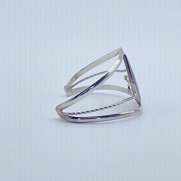 Sterling Silver, Red Coral, and Abalone Tear Drop Cuff - Picture 2 of 3